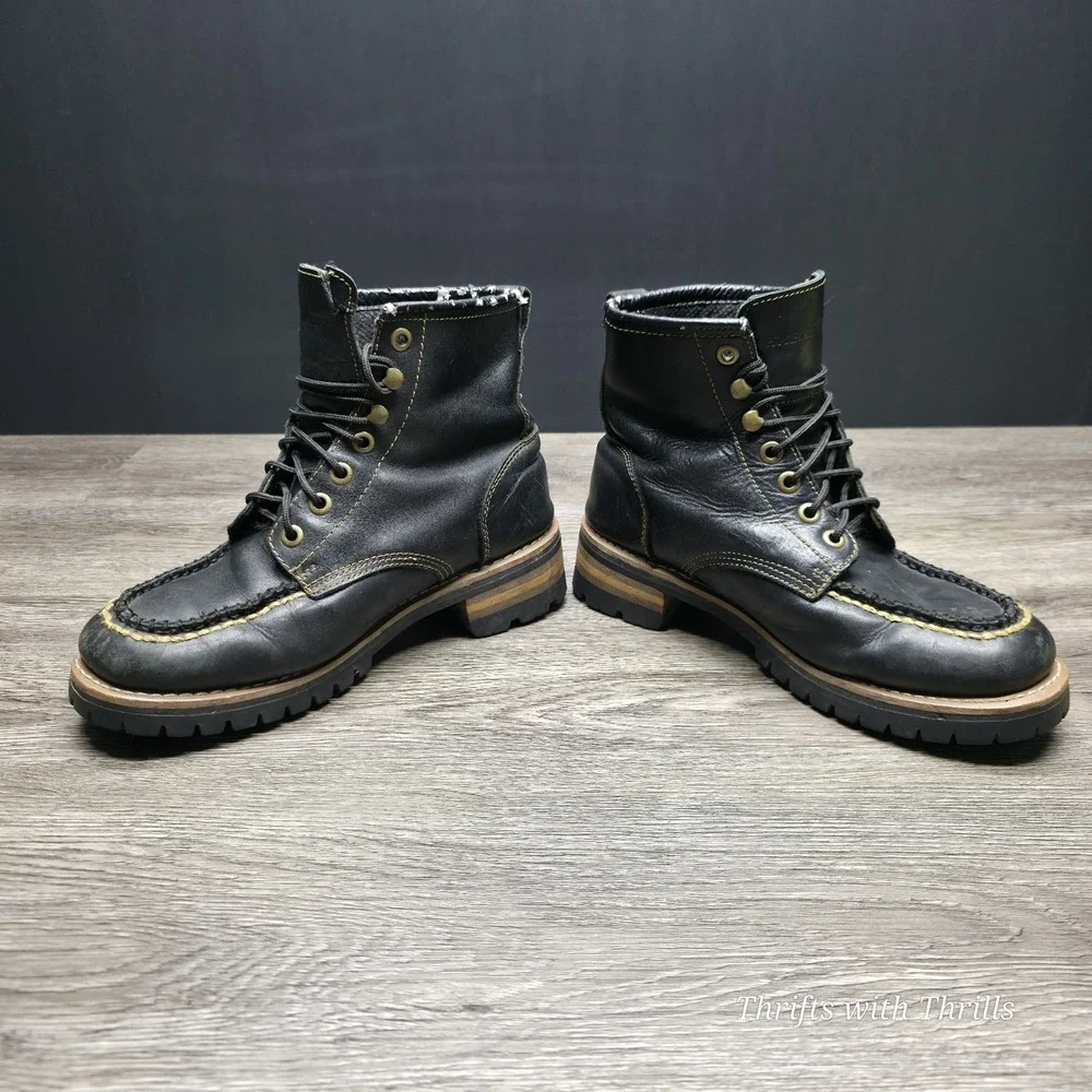 Skechers‎ Men's Work Boots -  Size 9.5 - Oil Resistant, Moc Toe, Black Leather